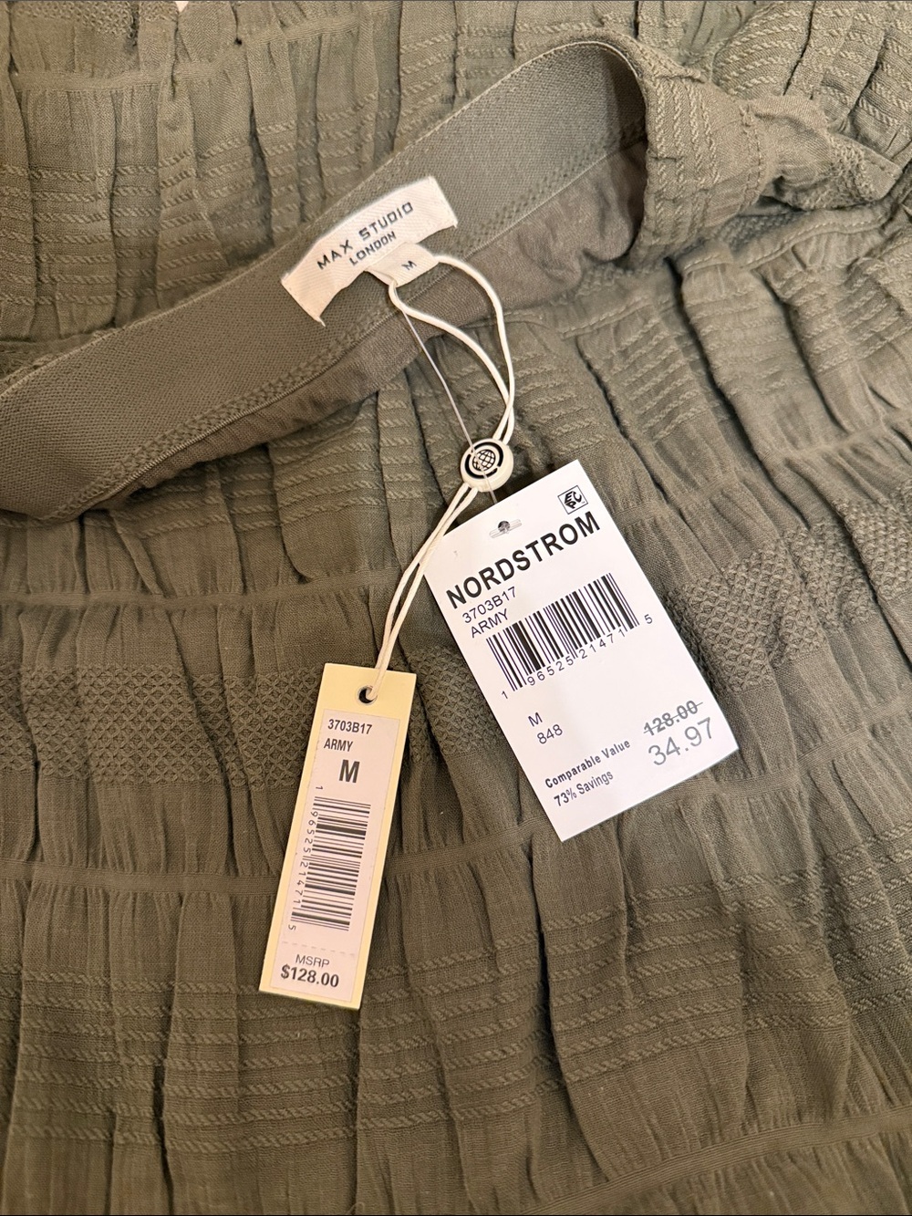 Max Studio Kids Army Green Pleated Textured Skirt